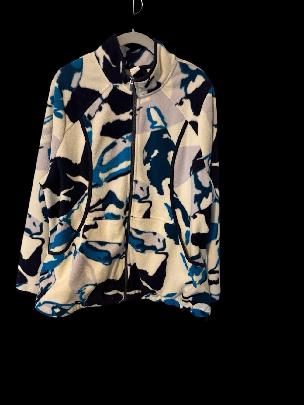 Lane Bryant Blue, White & Black Abstract Zip-Up Teddy Fleece Jacket